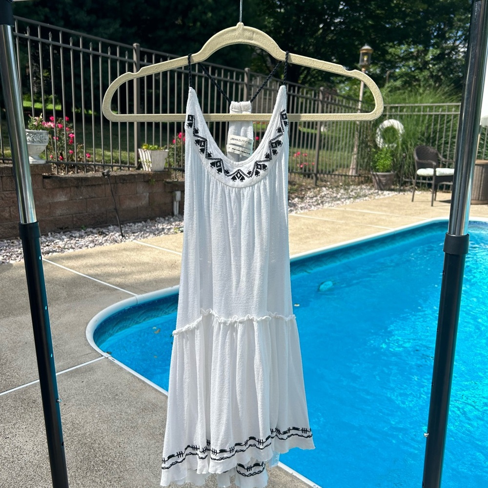 Urban Outfitters White Tank with Black Embroidery